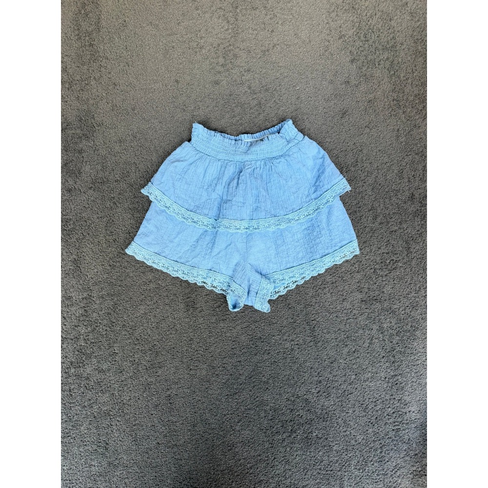 Altar'd State Light Blue Ruffle Lace Trim Smocked Waist Shorts XS Boho Summer